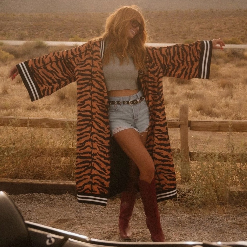 Tiger Print Long Kimono